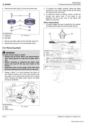 Photo 1 - Kubota T2290BR-AU T2290KW-AU T2290KWT-AU Workshop Manual Mower 9Y111-18082 in PDF